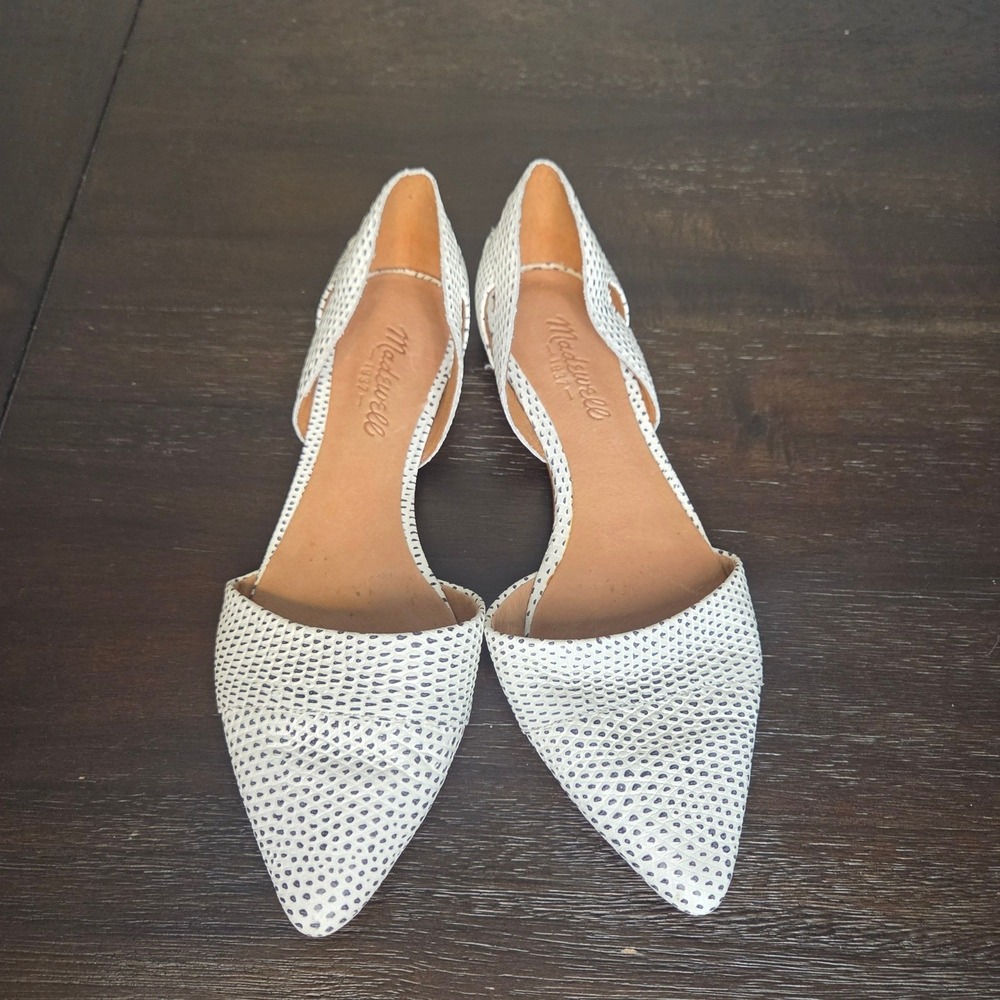 Madewell White Perforated Leather D'Orsay Flats Womens 6.5 Pointed Toe - Picture 3 of 7